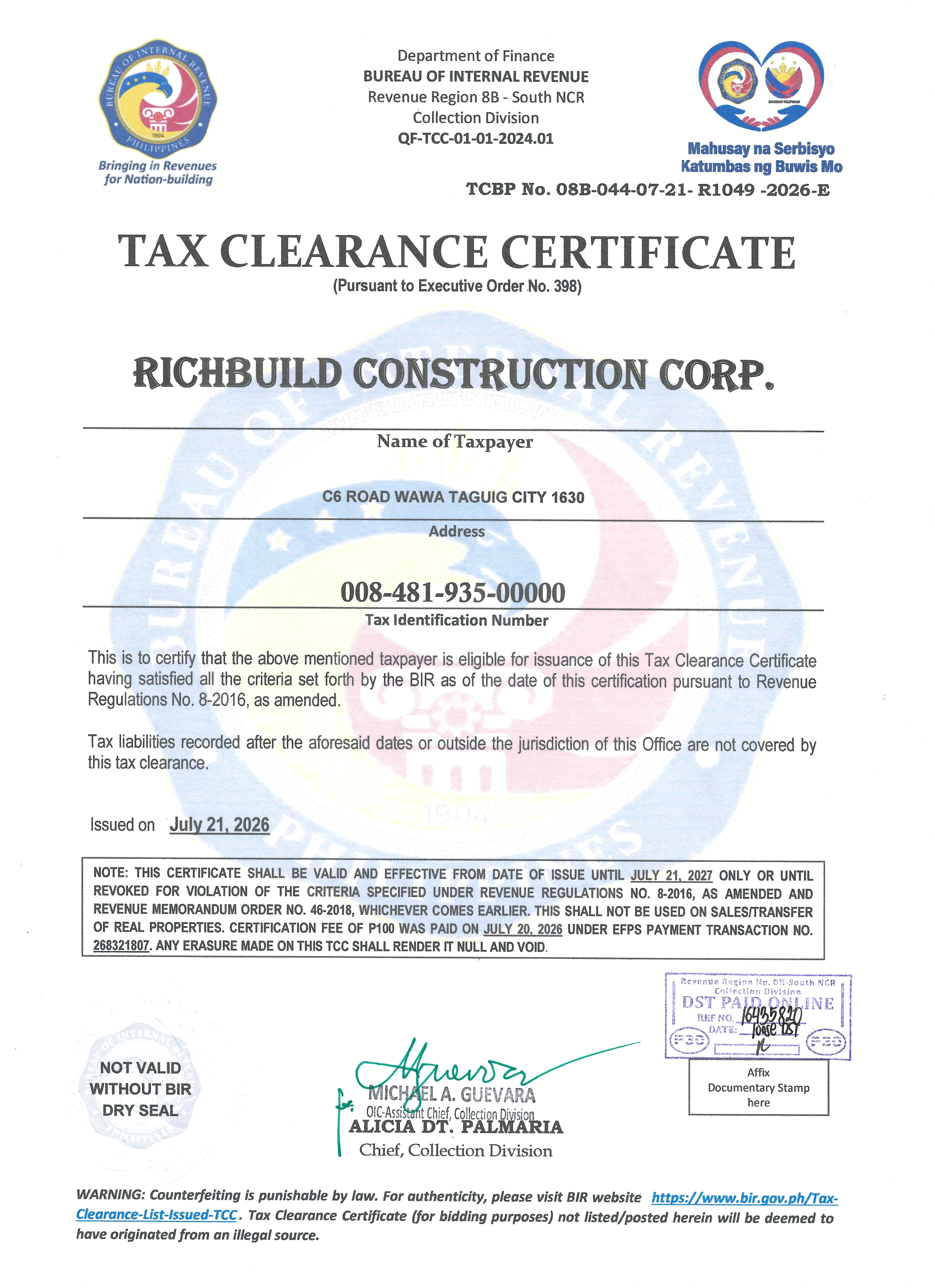 TAX CLEARANCE - 2026 - 2027